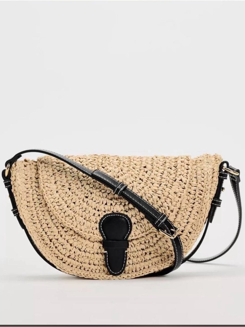 Zara Natural Woven Crossbody with Black Trim os